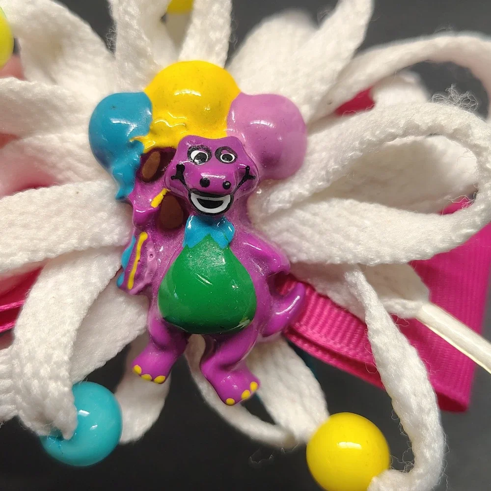 Vintage Barney Hair Clip Kids Pink White (Vintage 90s Barrette)
